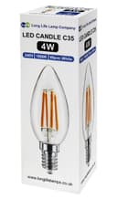 4w LED Candle E14 Filament Light Bulb Small Edison Screw Clear Glass 1800 Kelvin 2 Pack