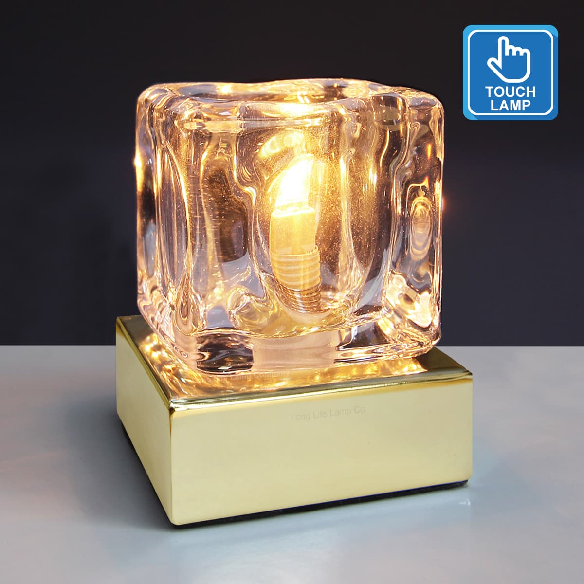 Ambient Glass Ice Cube Touch Dimmable Table Lamp Gold Base with G9 Bulb 