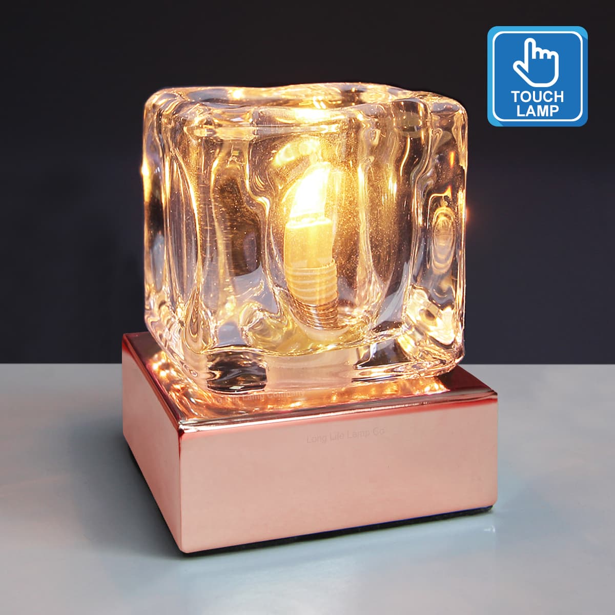 Ambient Glass Ice Cube Touch Dimmable Table Lamp Copper Base with G9 Bulb 