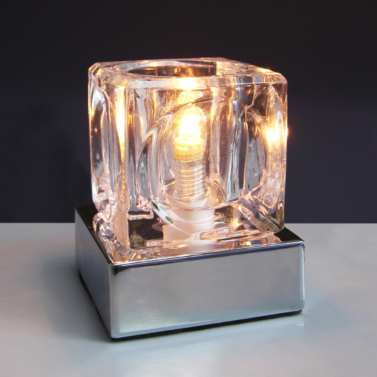 Ambient Glass Cube Touch Dimmable Table Lamp Chrome Base with Free G9 25w Bulb 