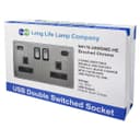 USB Double Socket With 2 USB Charger Port Brushed Chrome Plate Quick Charge PD20W N411820WDME