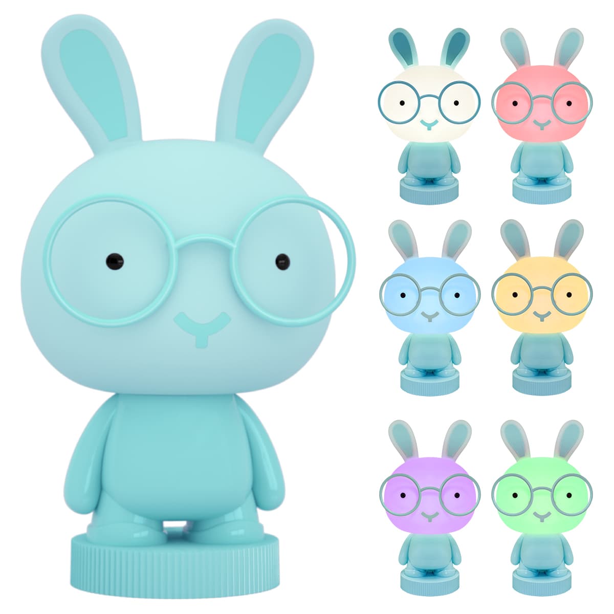 Blue Bunny LED Childrens Table Lamp RGB Colour Changing USB Rechargeable Bedside Light BU01BL