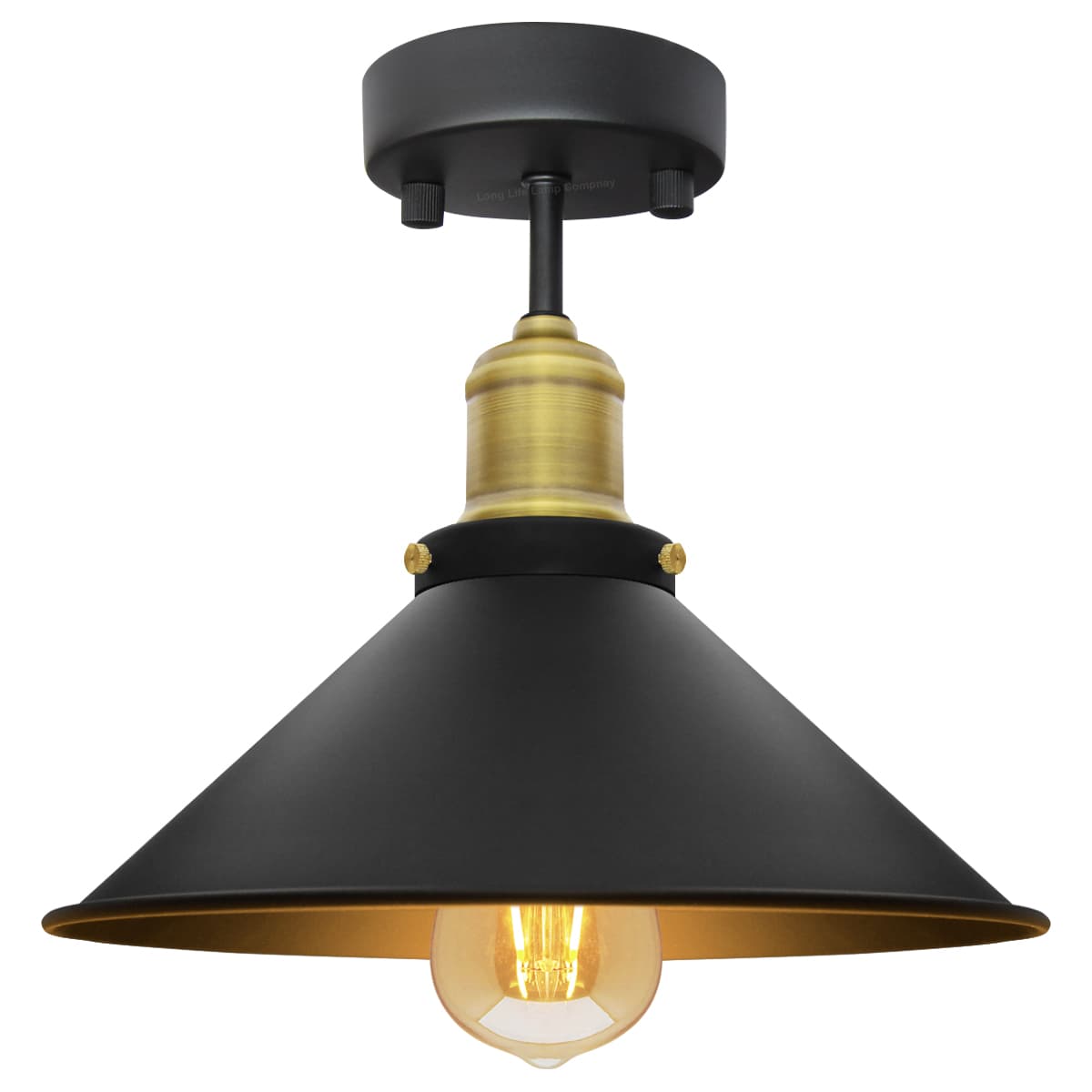 Modern Vintage Industrial Flush Mount Brass Black Scone Ceiling Light Shade