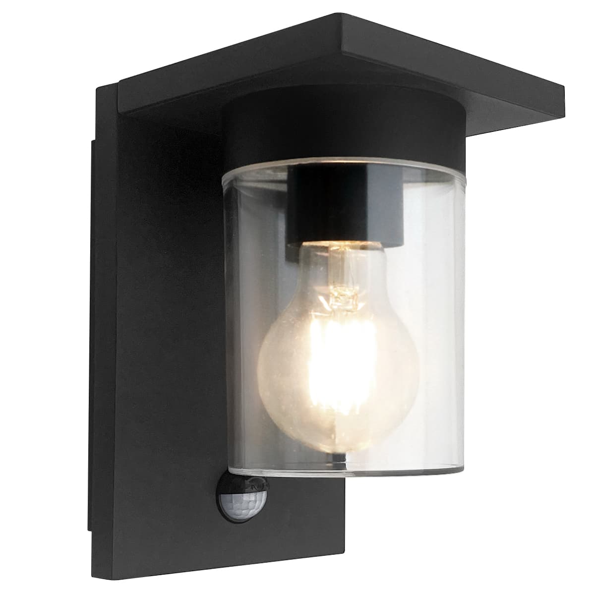 Outdoor PIR Wall Light Lantern Black Clear Lamp Shade ZLC384SEN with 4w LED Warm White