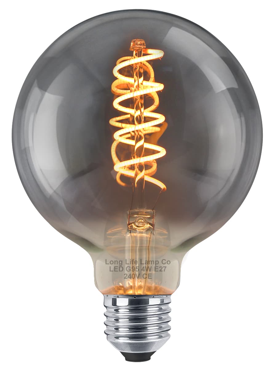 4w Vintage LED G95 Bulb E27 Spiral Filament Smoke Grey