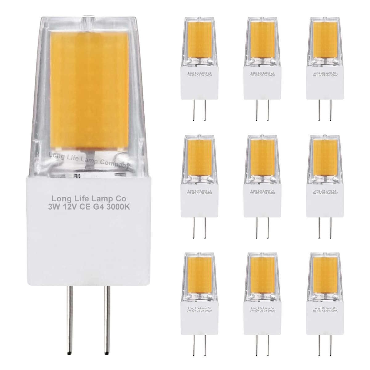 10 x G4 12v LED Bulbs Warm White 3w Replacement for 30w Halogen Capsule Light 2pin AC/DC