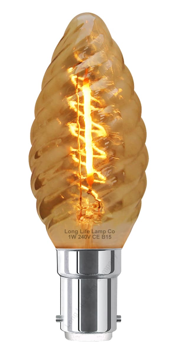 1w LED Twisted Candle B15 Vintage Filament Light Bulb Smoke Glass 