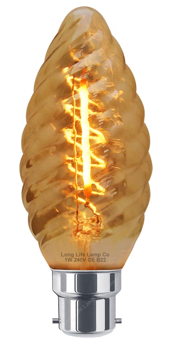 1w LED Twisted Candle B22 Vintage Filament Light Bulb Smoke Glass