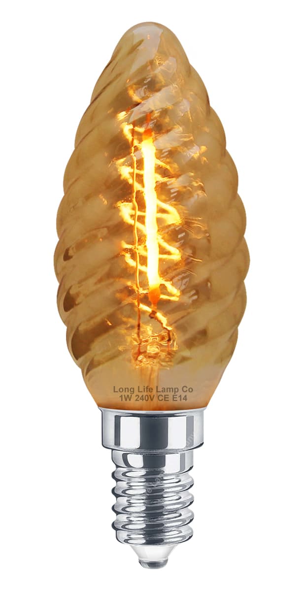 1w LED Twisted Candle E14 Vintage Light Bulb Smoke Glass 