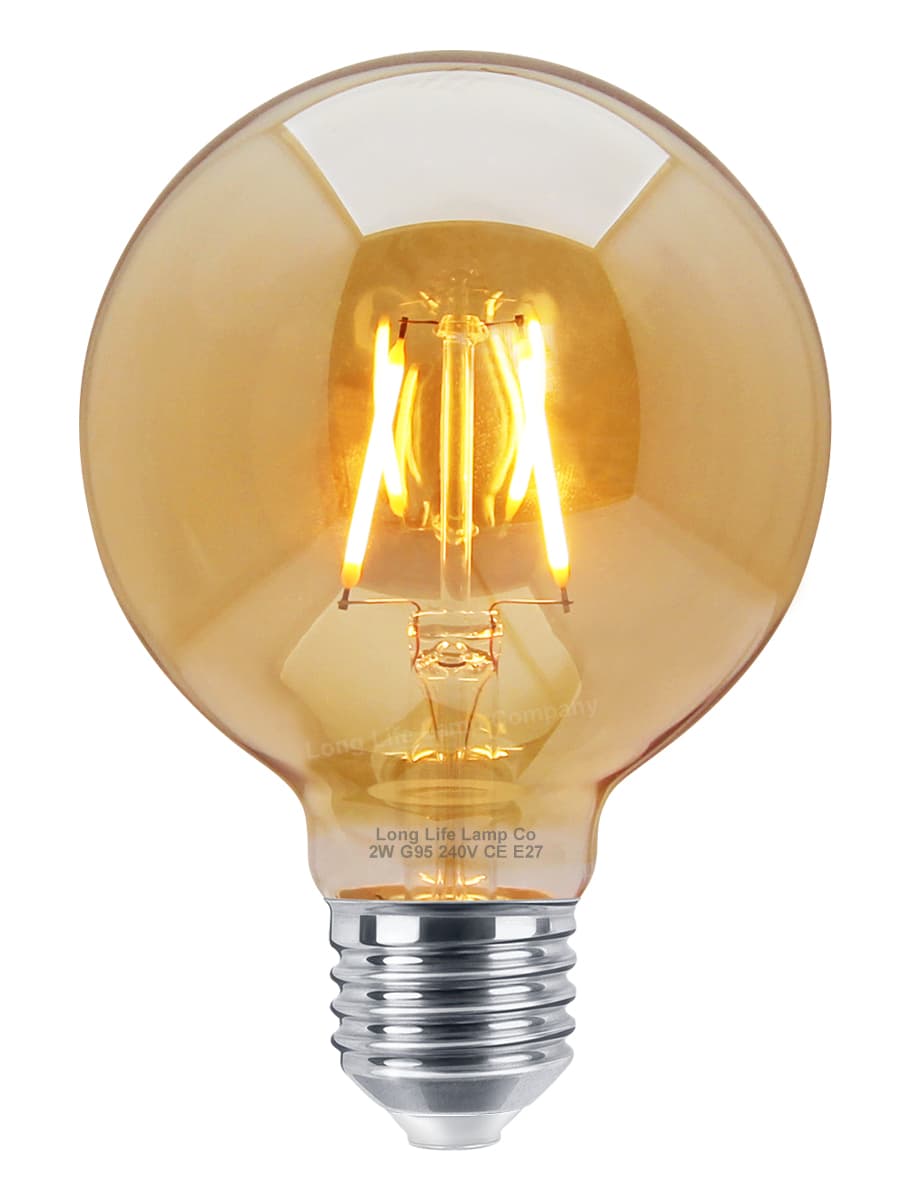 Retro Vintage LED 2w Globe Edison Style Filament Bulb Smoked Gold Glass G95 E27 Edison Screw