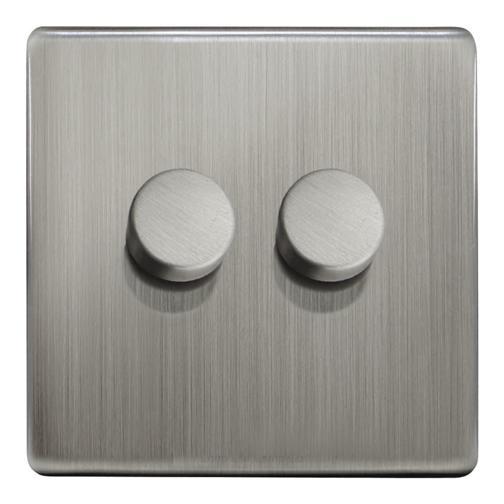 LED Dimmer Switch 800w 2 Gang 300w x 2 Single Pole Gloss Brushed Chrome Screwless N354DME