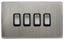 Light Switch 4 Gang 2 Way Gloss Brushed Chrome Wall Switch Screwless Finish N308DME