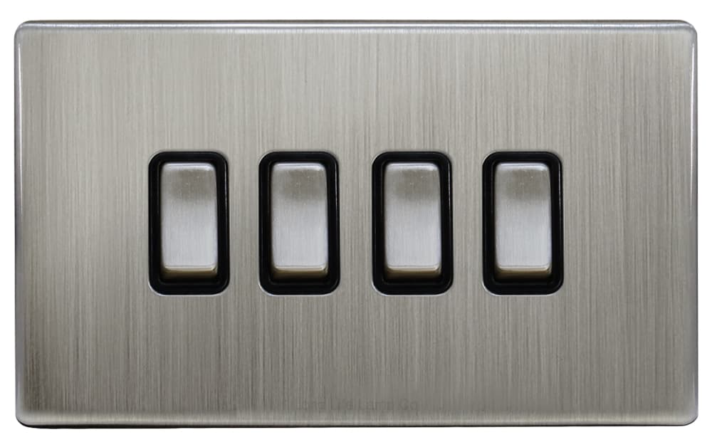 Light Switch 4 Gang 2 Way Gloss Brushed Chrome Wall Switch Screwless Finish N308DME