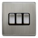 Light Switch 3 Gang 2 Way Gloss Brushed Chrome Wall Switch Screwless Finish N306DME