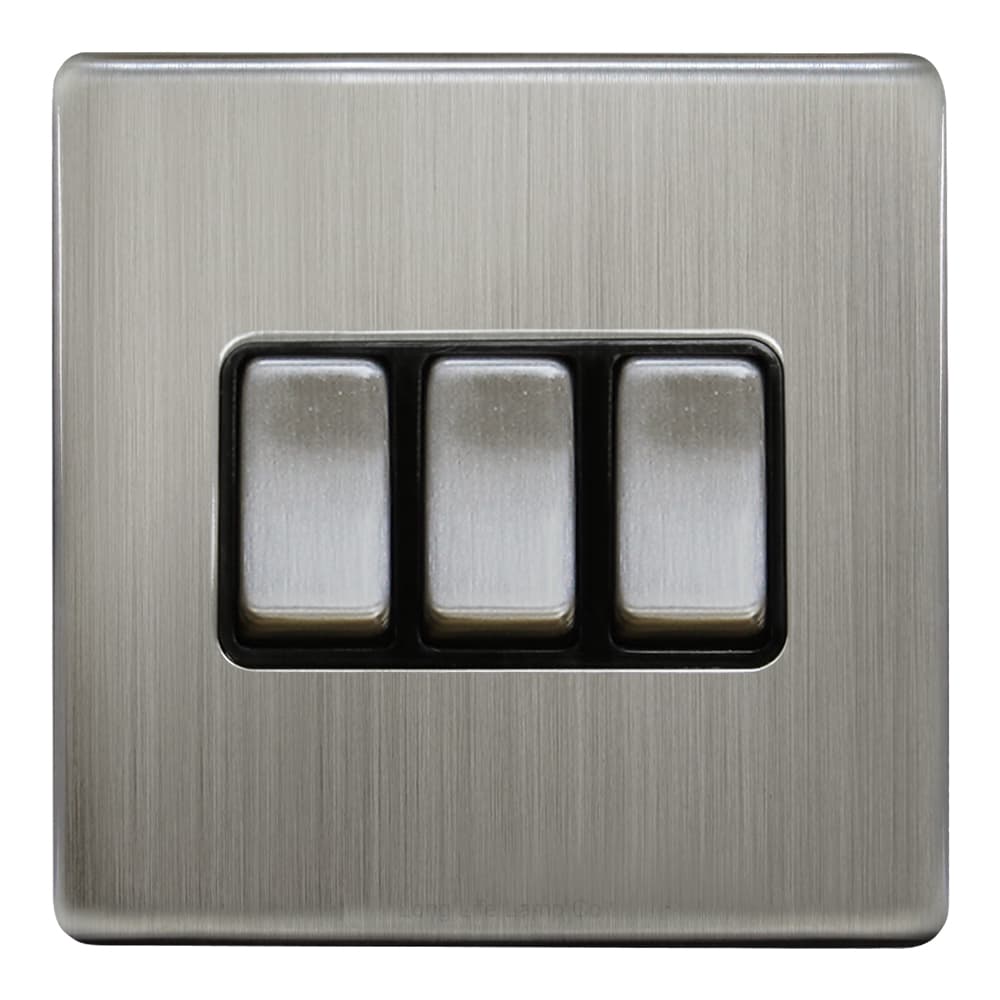 Light Switch 3 Gang 2 Way Gloss Brushed Chrome Wall Switch Screwless Finish N306DME