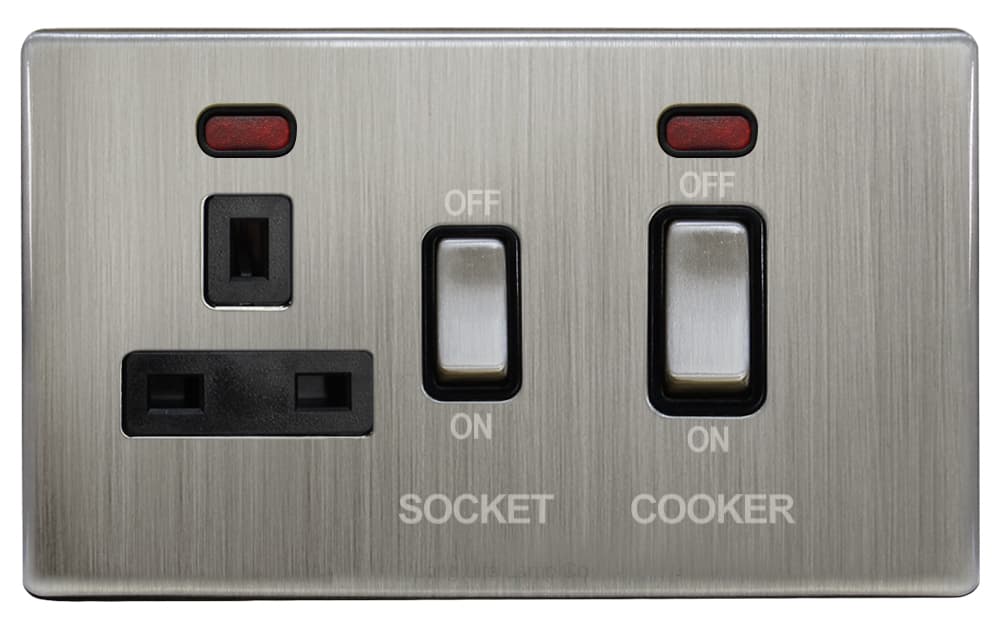 Cooker Switch 45AMP & 13AMP Plug Socket Brush Chrome N331DME 