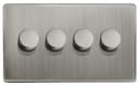 LED Dimmer Gloss Brush Chrome 400w 4 Gang 100w x 4 Screwless Plate Finish N358DME