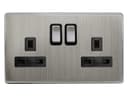 Double Wall Socket Switched Gloss Brushed Chrome 2 Gang Screwless 13a Double Pole N406DME