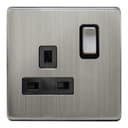 Single Wall Socket Switched Gloss Brushed Chrome 1 Gang Screwless 13a Single Pole N405DME