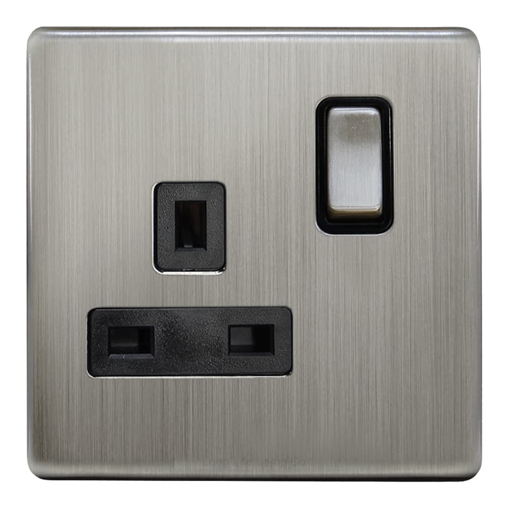 Single Wall Socket Switched Gloss Brushed Chrome 1 Gang Screwless 13a Single Pole N405DME