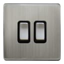Double Light Switch 2 Gang 2 Way Brush Chrome Gloss