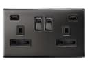 Polished Black Nickel USB Double Wall Plug Socket 2 Gang 13A with 2 USB Charger Port Outlets Plate N776GME