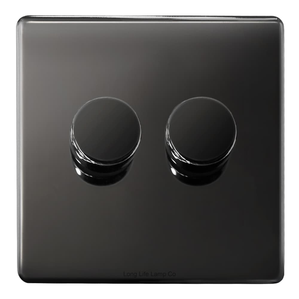 LED Dimmer Switch Black Nickel 800w 2 Gang 400w x 2 Single Pole Screwless N354GME
