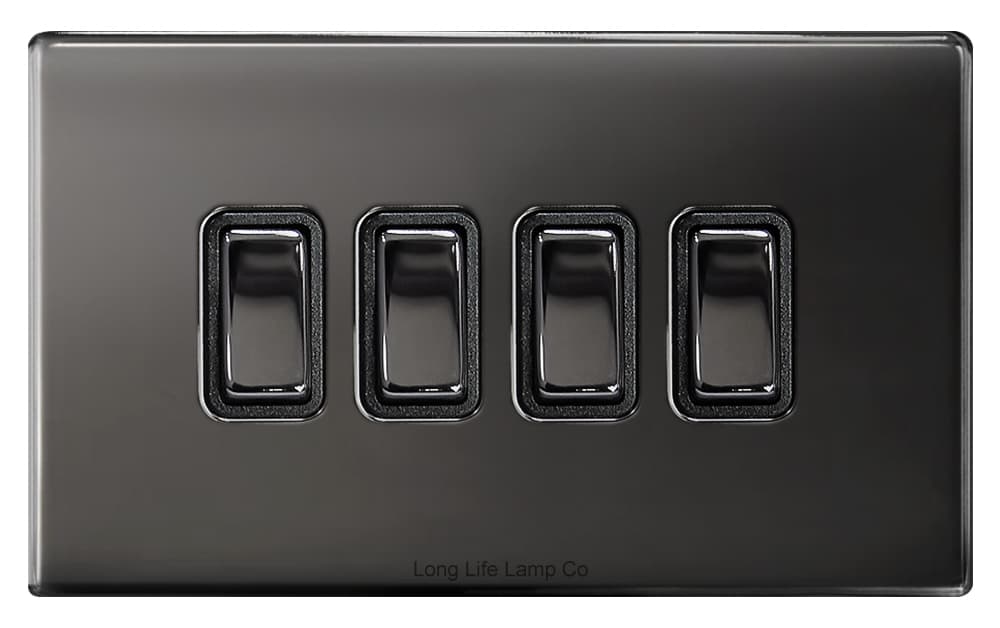Light Switch 4 Gang 2 Way Polished Black Nickel Wall Switch Screwless Finish N308GME