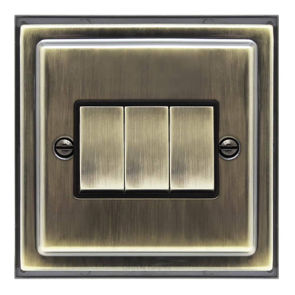Brush Antique Brass Light Switch 3 Gang 10amp 2 Way BE306 KME