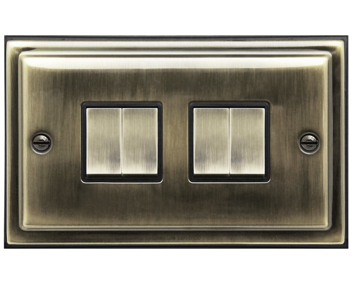 Brush Antique Brass Light Switch 4 Gang 10amp 2 Way BE308 KME 