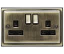 Brush Antique Brass Double Switch Socket 13amp Single Pole BE410KME 