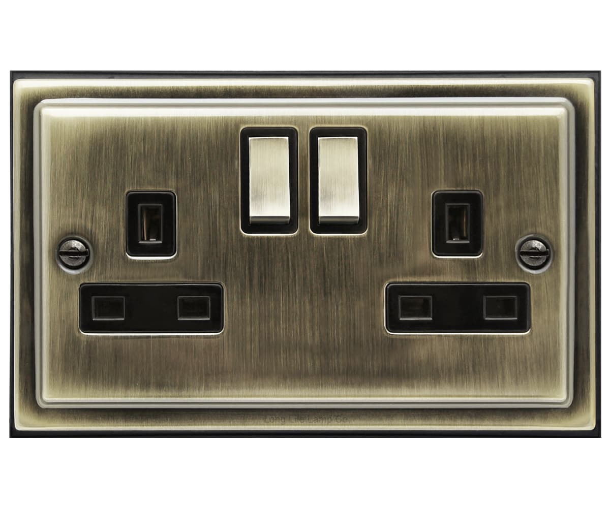Brush Antique Brass Double Switch Socket 13amp Single Pole BE410KME 