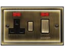 Brush Antique Brass 45A Cooker Control Switch Unit with 13amp Socket Neon Indicators BE331KME 