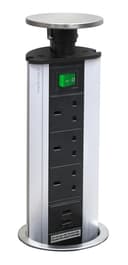 Stainless Steel Top Pop Up Socket With 2 USB Charging Port 3 Plug Sockets