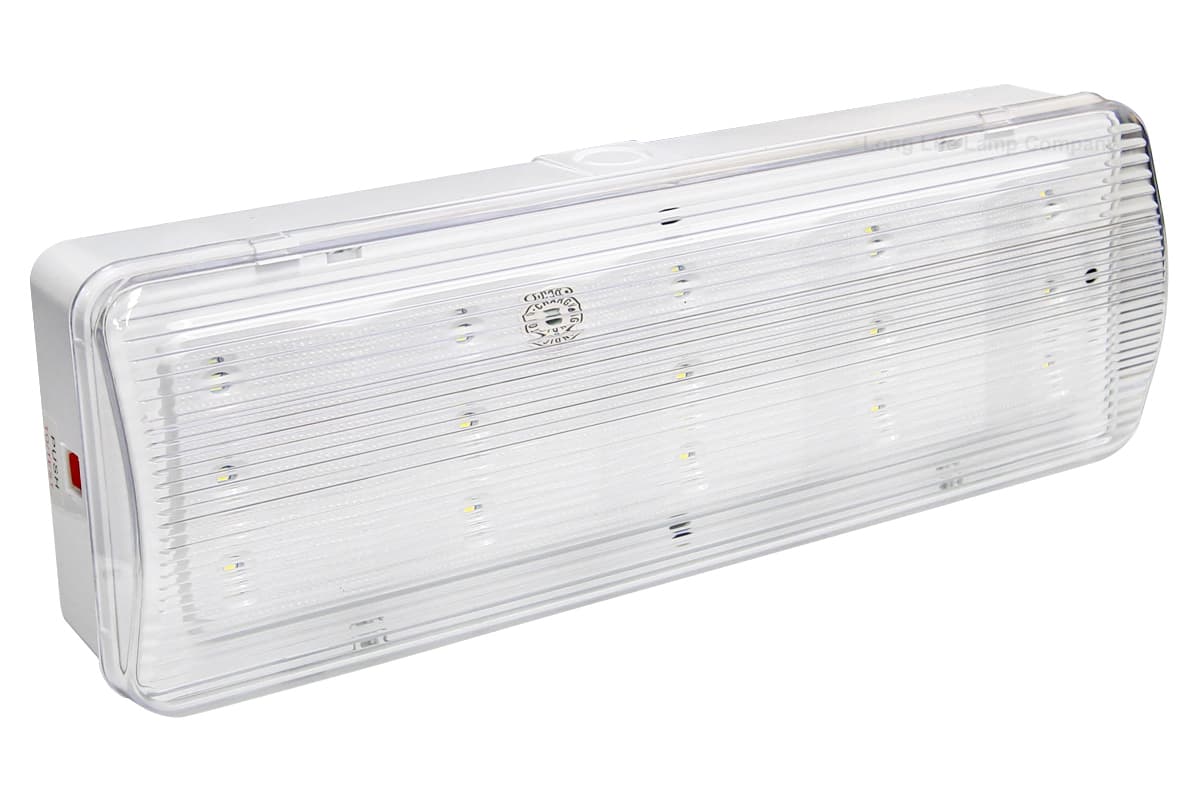 Glass Emergency LED Light Bulkhead with Green Man Fire Exit Sleeve Celling or Wall Mount EML01D