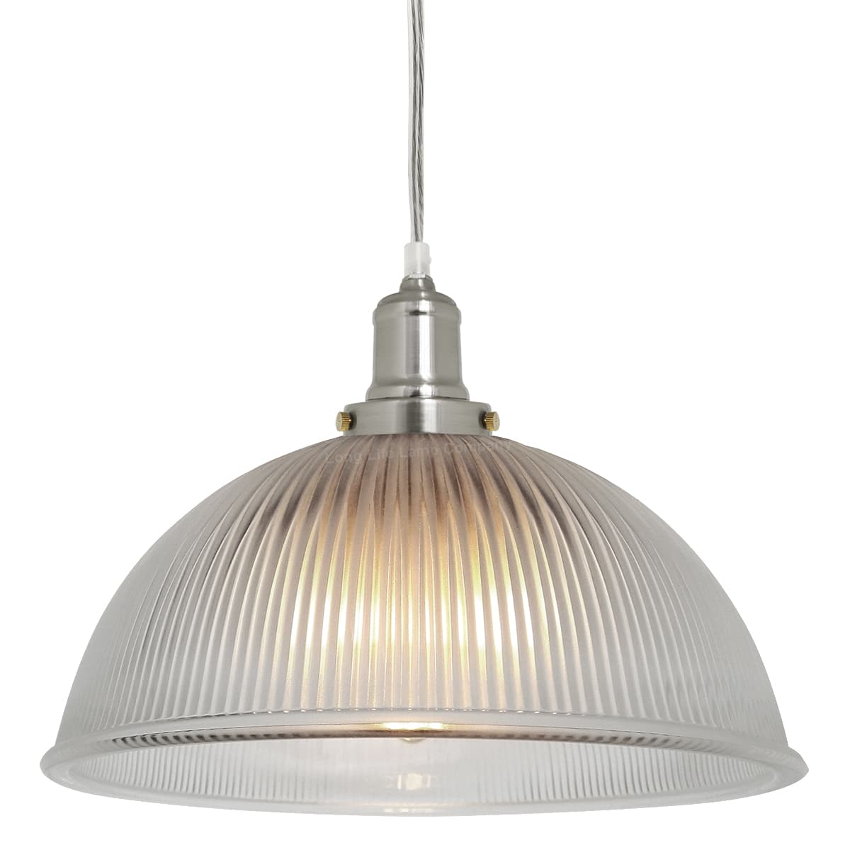 Retro Antique Silver Ceiling Pendant Ribbed Dome Glass Light Shade 