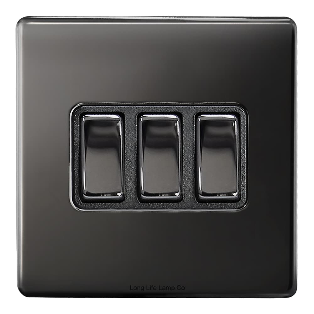 Light Switch 3 gang 2 way 10ax Black Nickel
