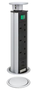 Silver Top Power Tower Pop Up Socket With 2 USB Charging Port 3 Plug Sockets P8083