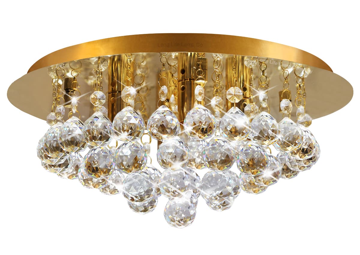 Gold Modern Round Chandelier Ceiling Light Crystal Droplets Gold Base 
