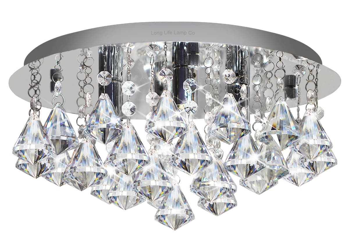 Modern Round Chandelier Ceiling Light Crystal Rain Droplet Reflective Silver Base 