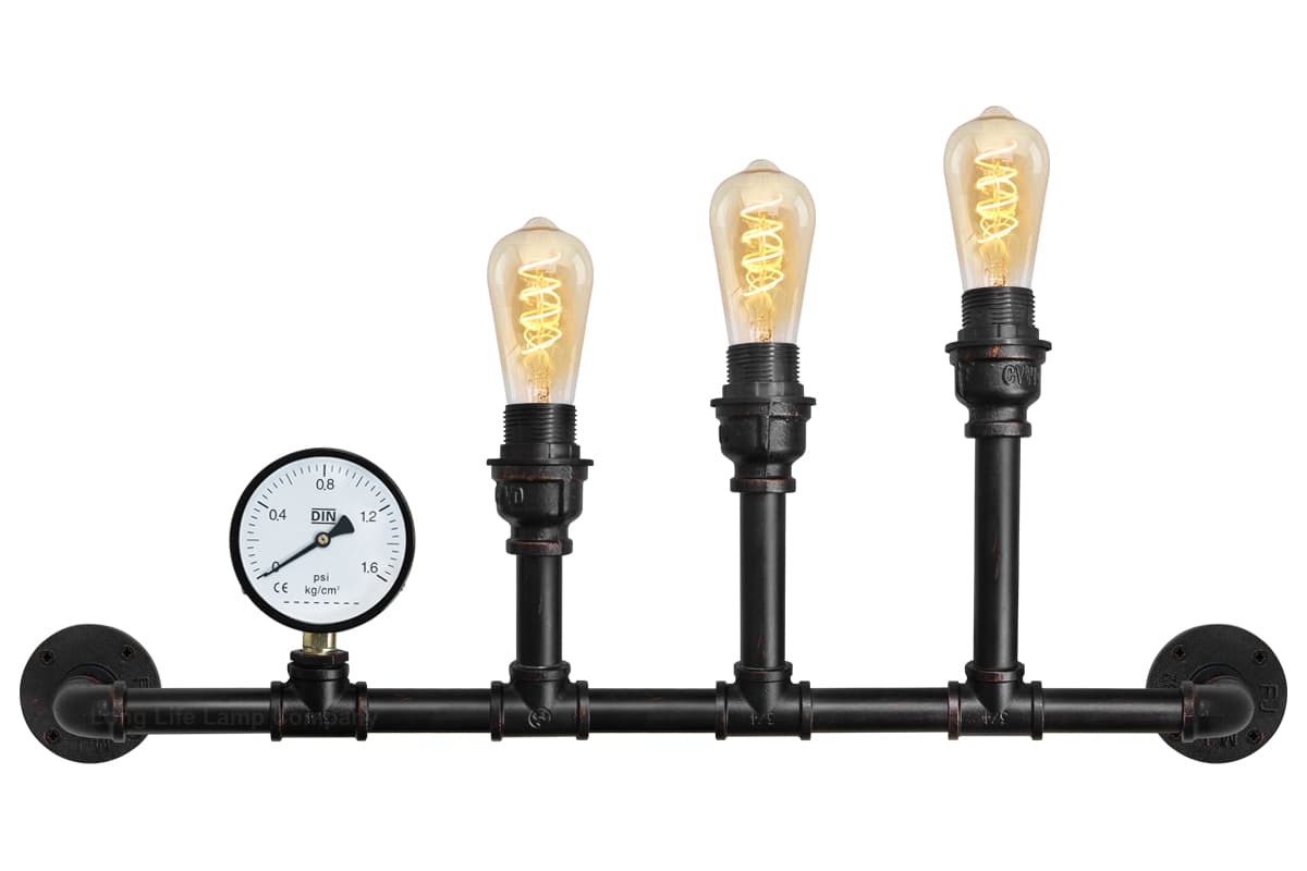 Vintage 3 Light Industrial Water Pipe Wall Lamp with Guage M0166