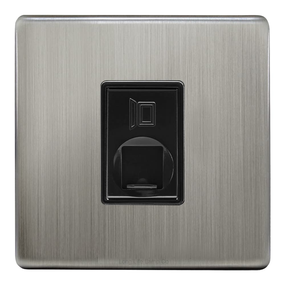 1 Gang Ethernet Port Data Socket CAT 5 Wall Plate Brushed Chrome Gloss N442DME