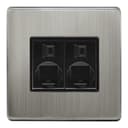 2 Gang Double Ethernet Port Data Socket CAT 5 Wall Plate Brushed Chrome Gloss N443DME