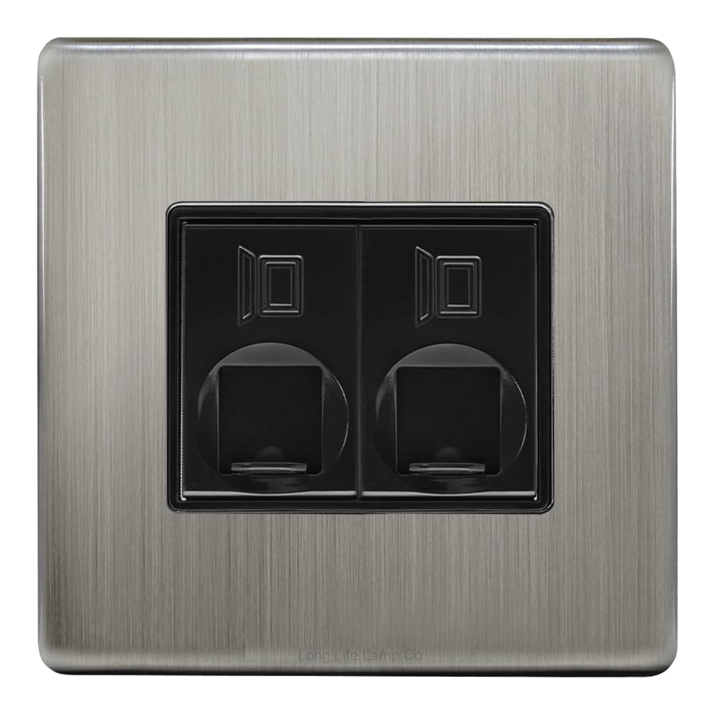 2 Gang Double Ethernet Port Data Socket CAT 5 Wall Plate Brushed Chrome Gloss N443DME