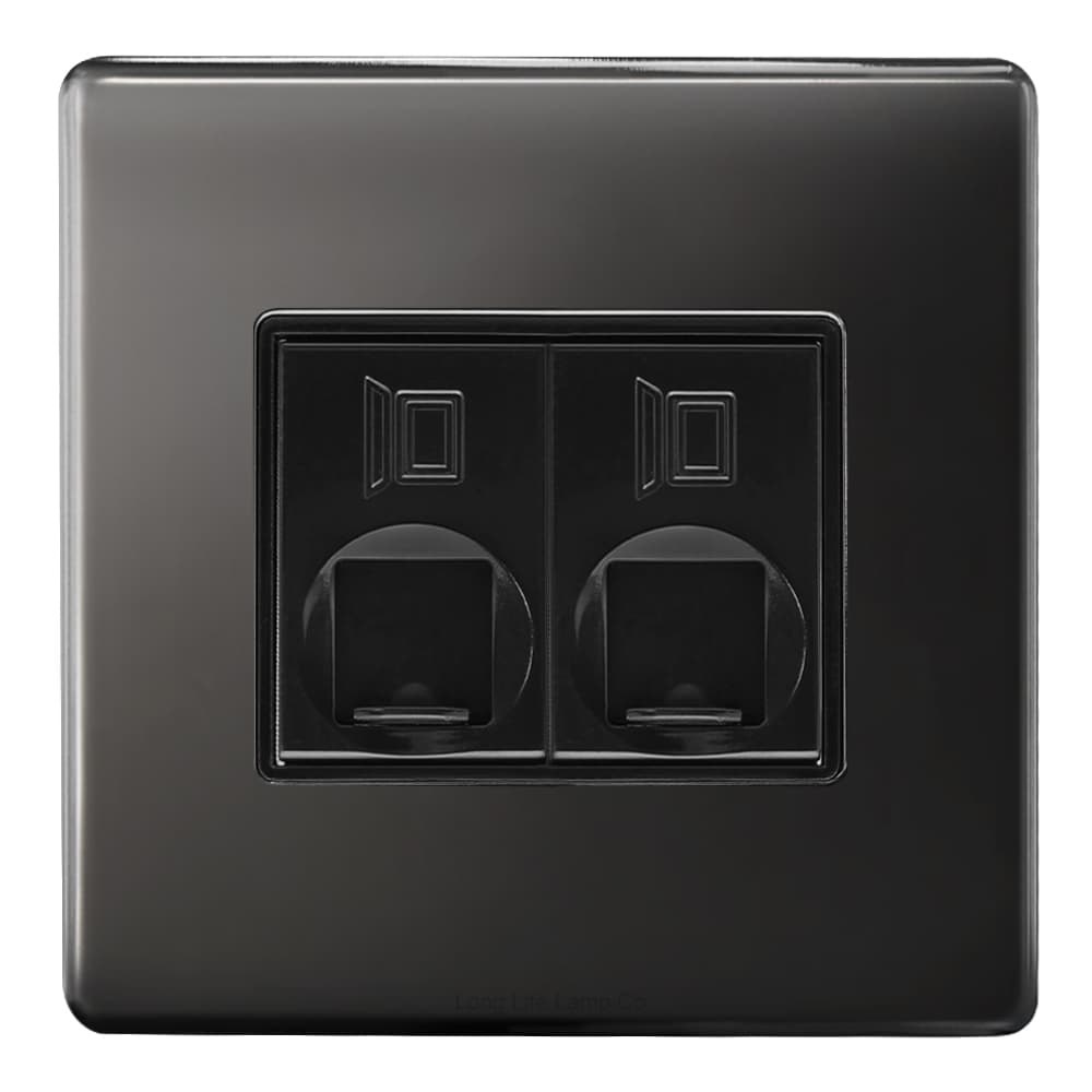 2 Gang Double Ethernet Port Data Socket CAT 5 Wall Plate Black Nickel Polished N443GME