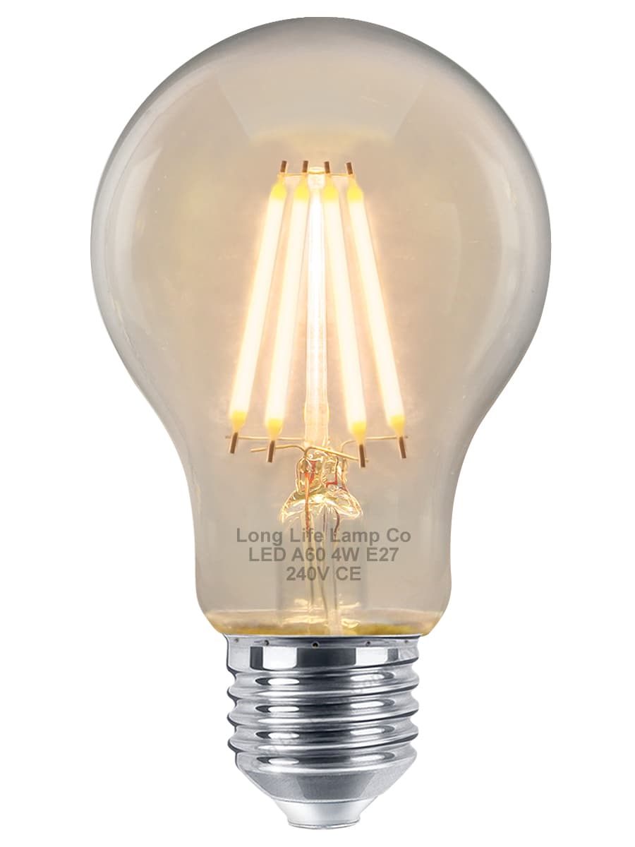A60 4w LED Filament Light Bulb Warm White E27 Edison Screw Clear Glass