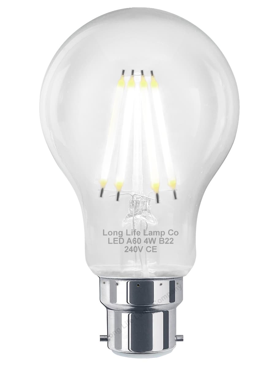 A60 4W LED Filament Light Bulb Cool White B22 BC Bayonet Cap Clear Glass