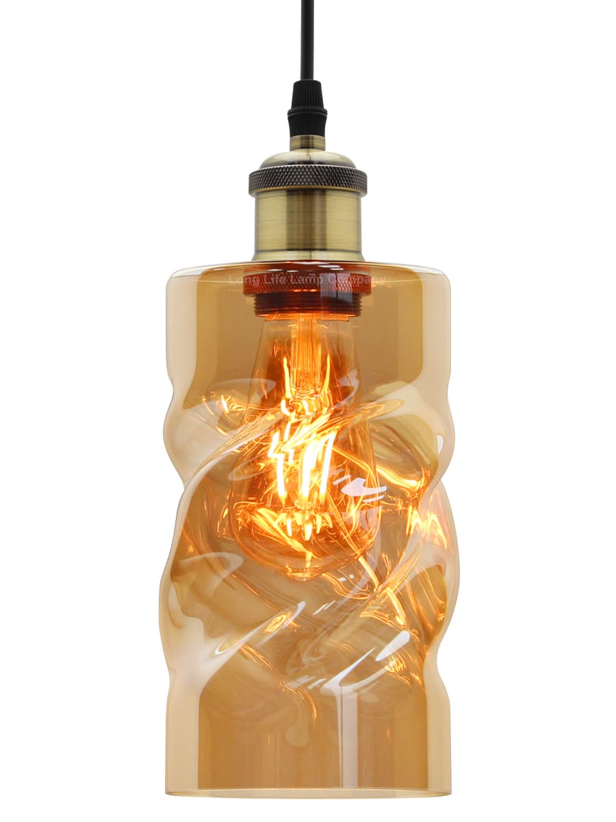 Vintage Gold Twisted Cylinder Glass Ceiling Pendant Lamp M0230
