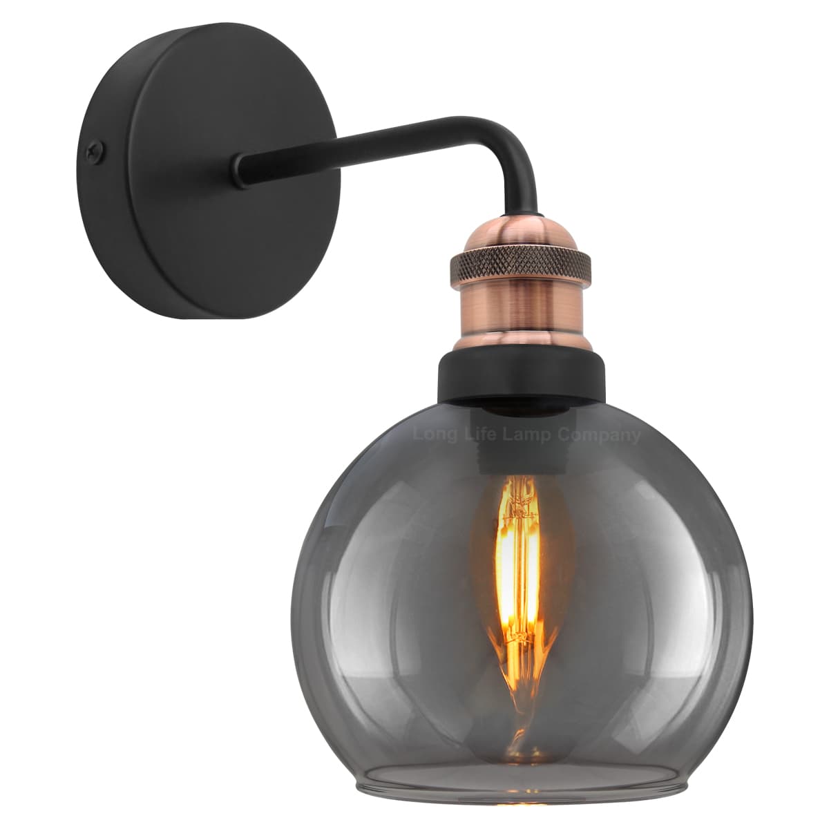 Industrial Glass Globe Smoked Grey Wall Light M0231