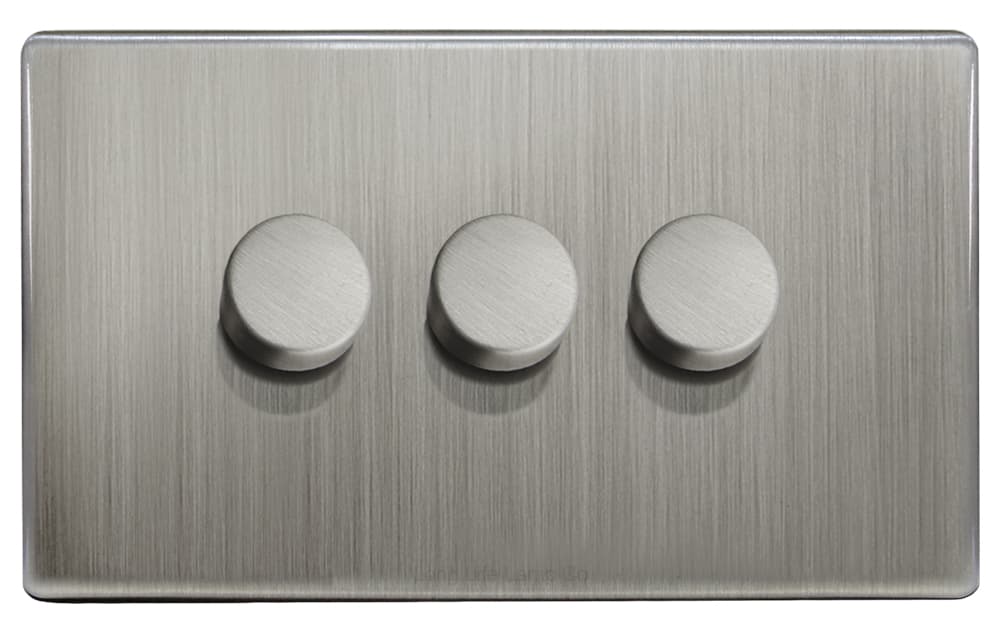 3 Gang LED Dimmer Switch 1500w Brush Chrome Gloss